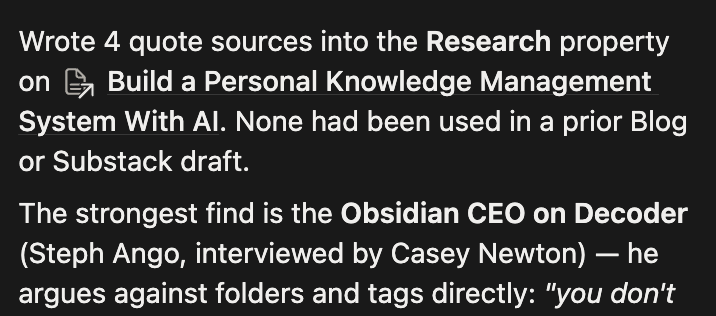 My Notion AI search results