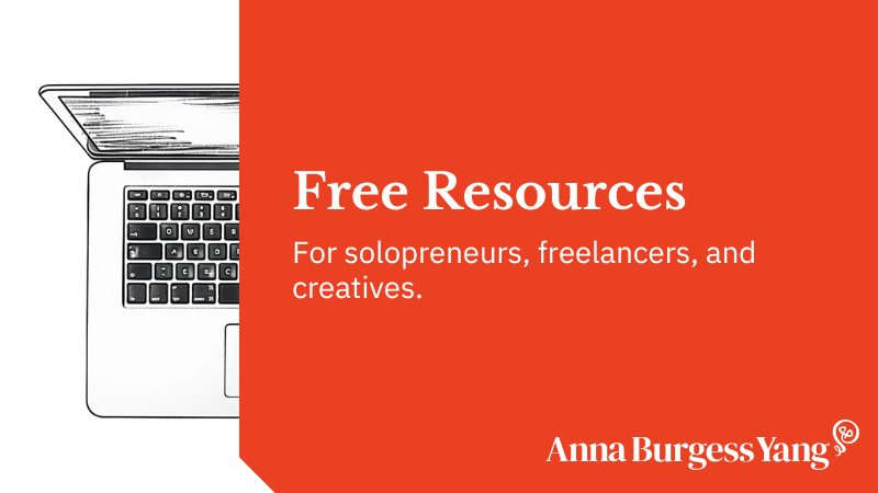 line drawing of a laptop and text that says "Free Resources for solopreneurs, freelancers, and creatives"