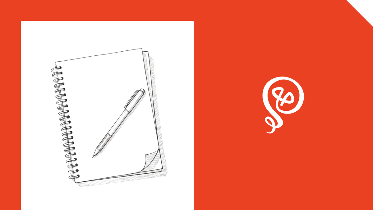 Line drawing of a notebook and a mechanical pencil with the Building Solo logo