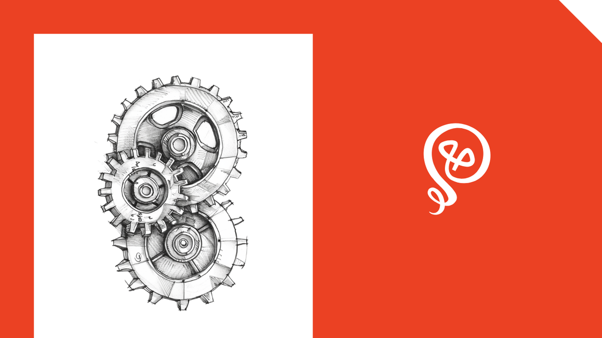 Line drawing of three gears with the Building Solo logo
