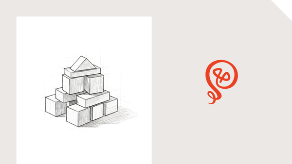 line drawing of a child's tower of blocks and the Building Solo logo