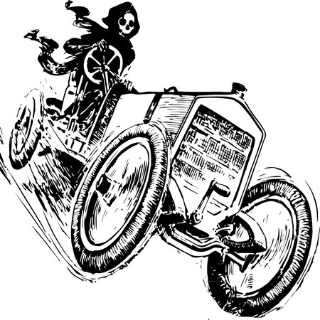 Death driving a race car.