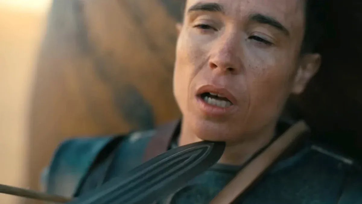 Elliot Page as Sinon faces Trojan interrogation before the famous Horse.