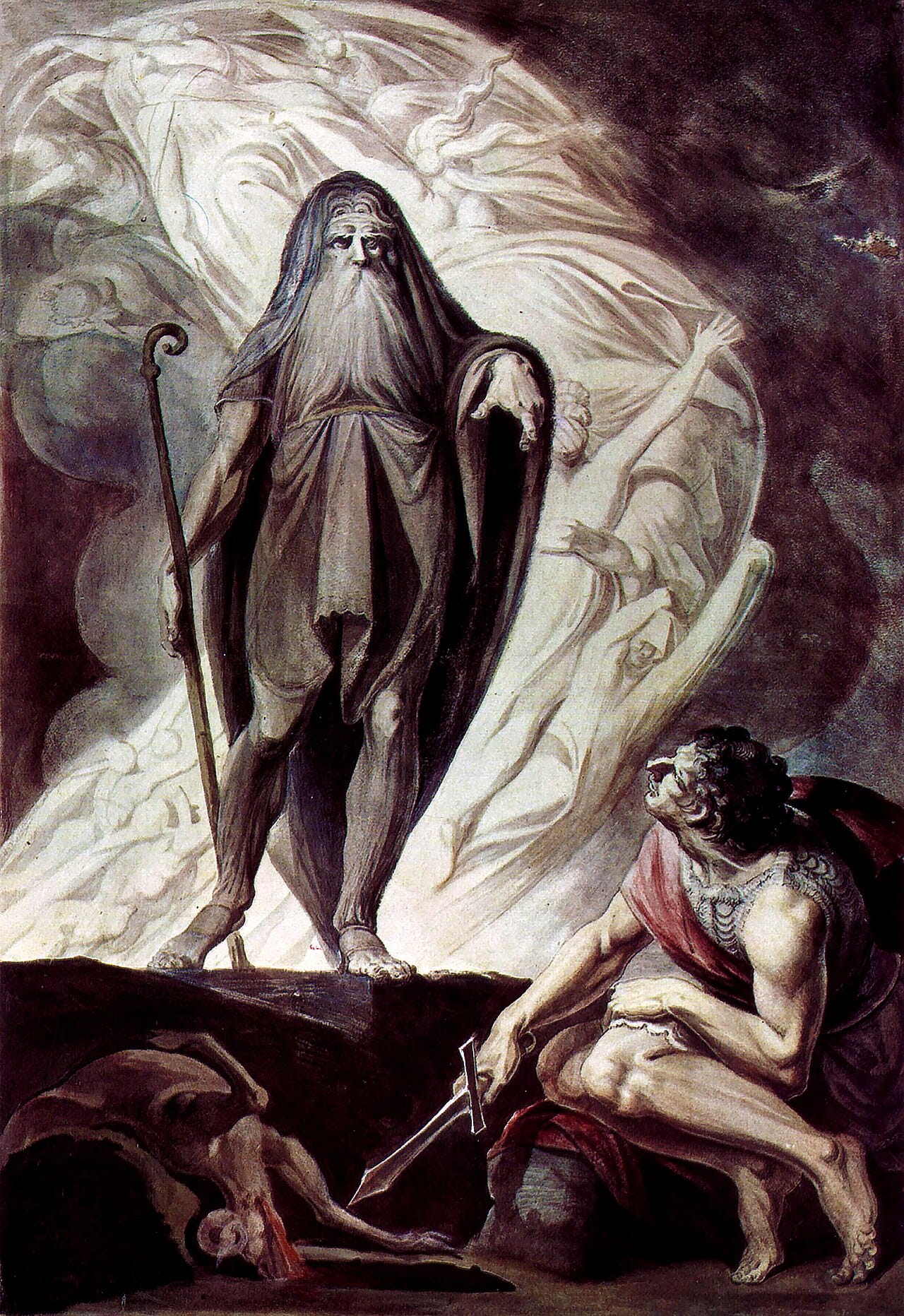 Watercolor from 1780-85 of Tiresias appearing before Odysseus.
