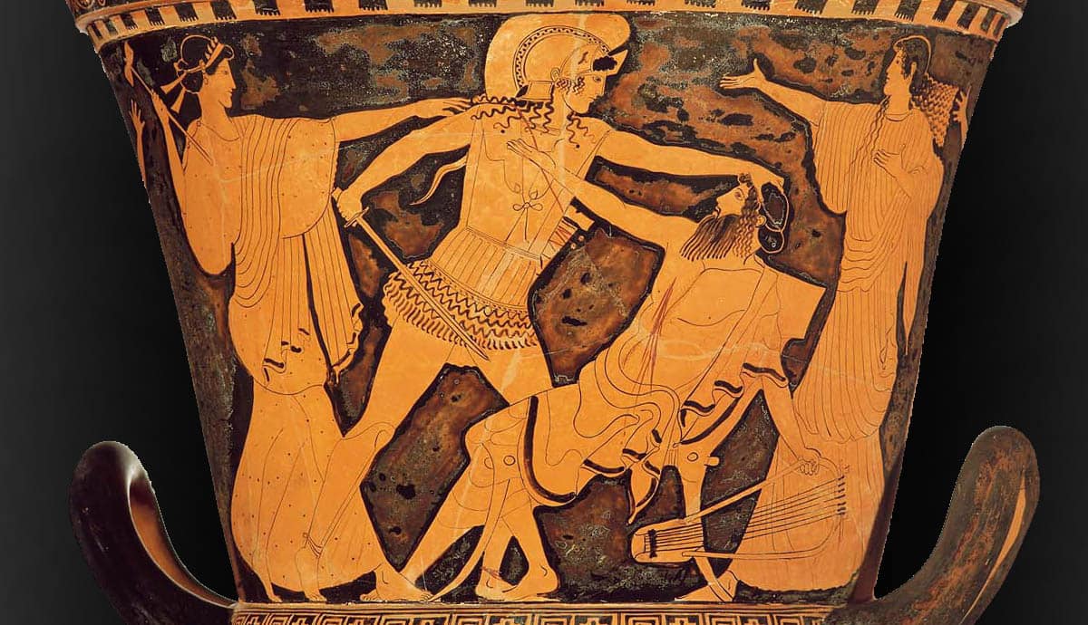 Greek bronze showing Clytemnestra killing Agamemnon. 