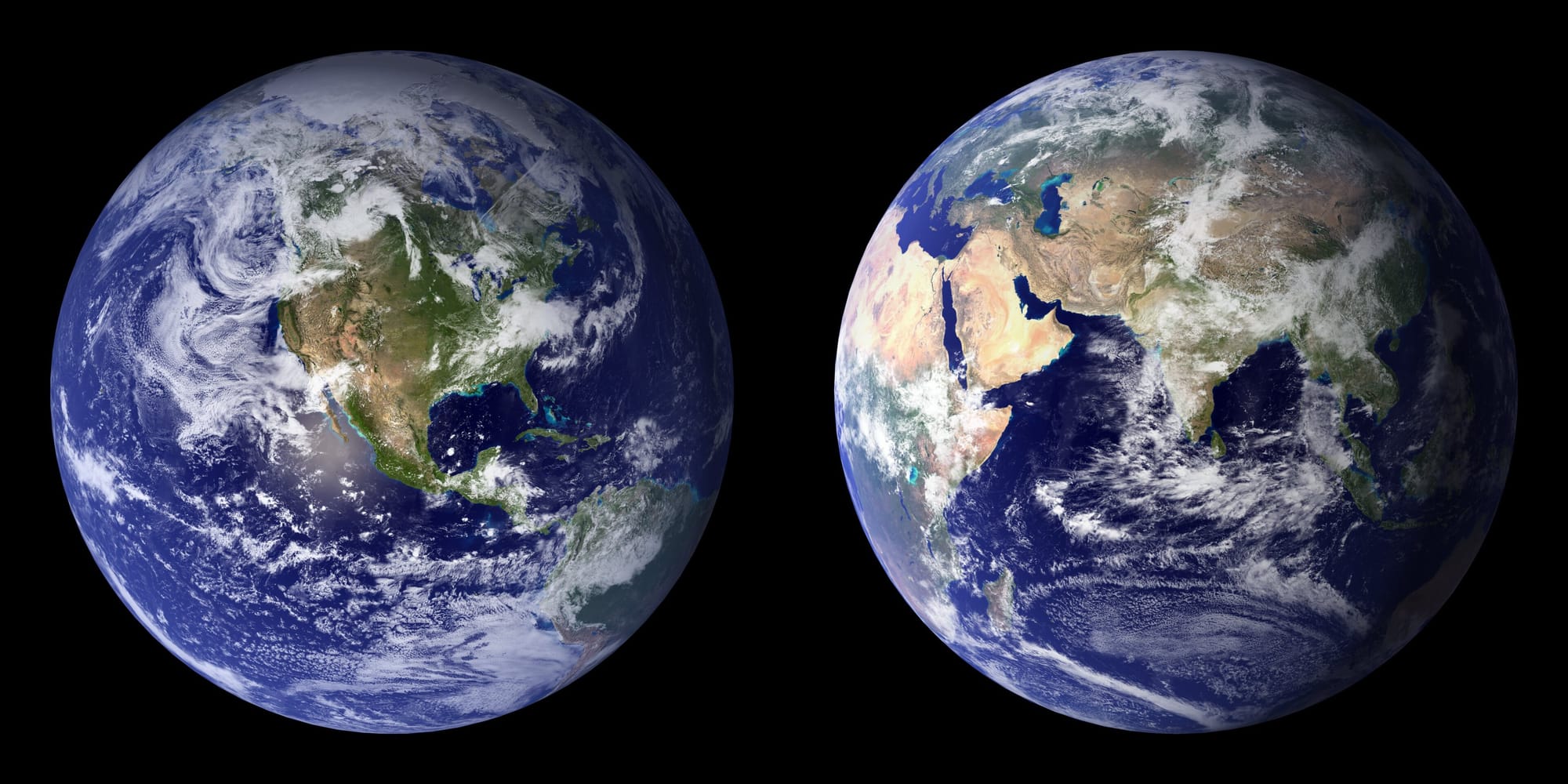 two vies of planet Earth, taken from space.