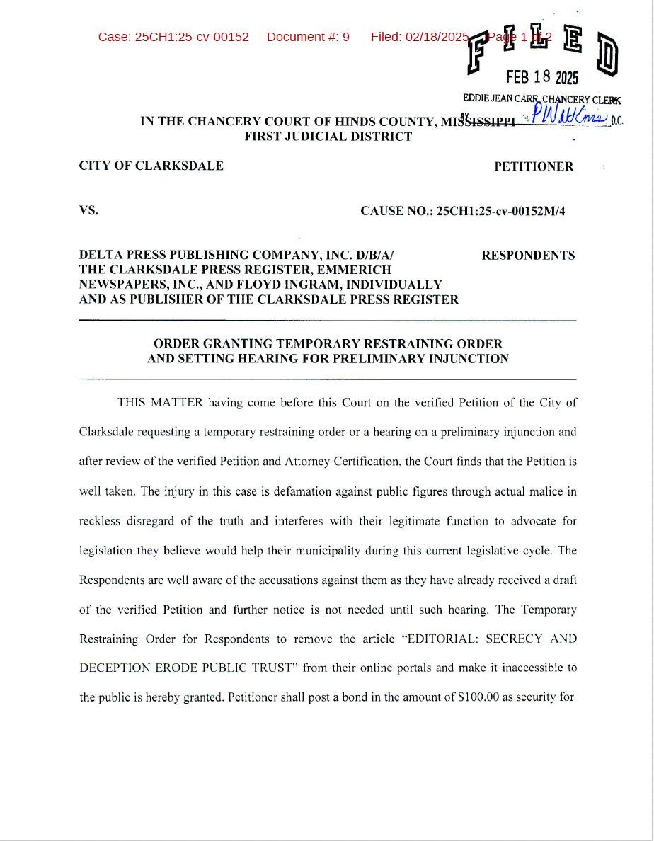 Clarksdale, Mississippi, is a lawless town that believes its government is superior to the First Amendment.
