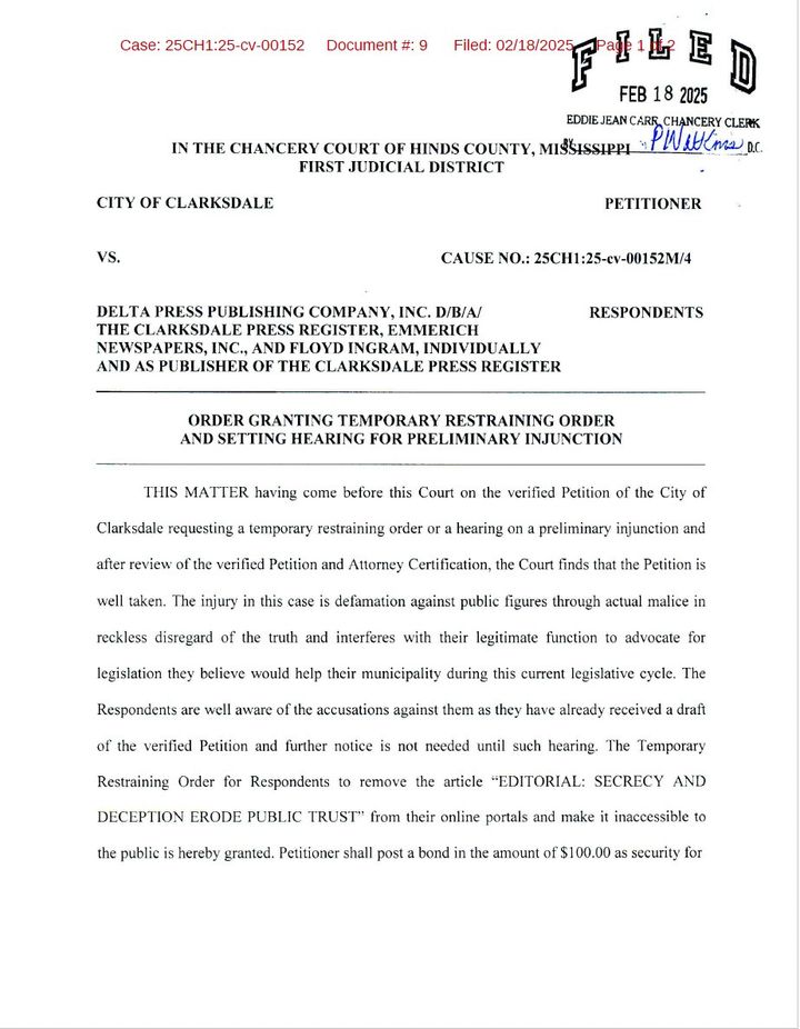 Clarksdale, Mississippi, is a lawless town that believes its government is superior to the First Amendment.
