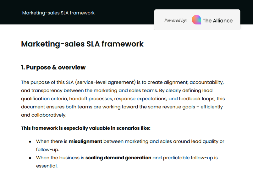 Marketing-sales SLA framework