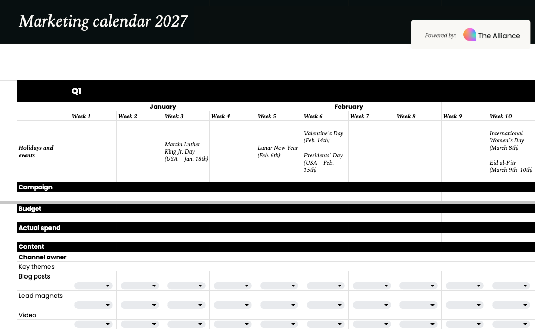 Marketing calendar 2027