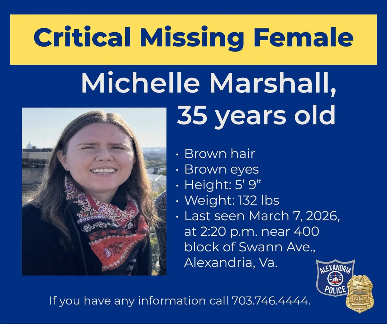 Police searching for missing Alexandria woman last seen on Swann Ave.