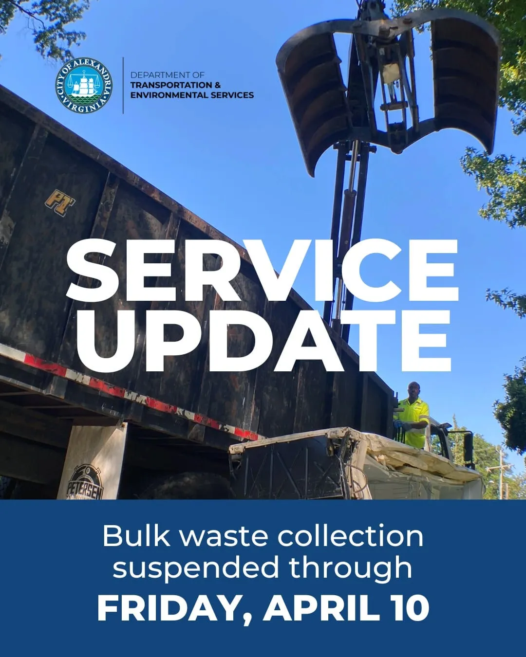 Alexandria suspends bulk waste pickup through April 10