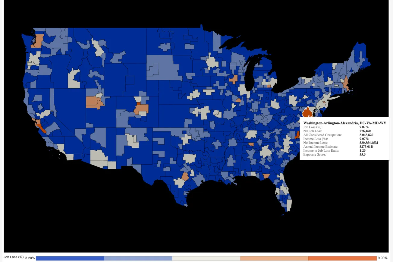 Already in the only major metro losing jobs, Alexandria now faces the nation's second-highest AI risk