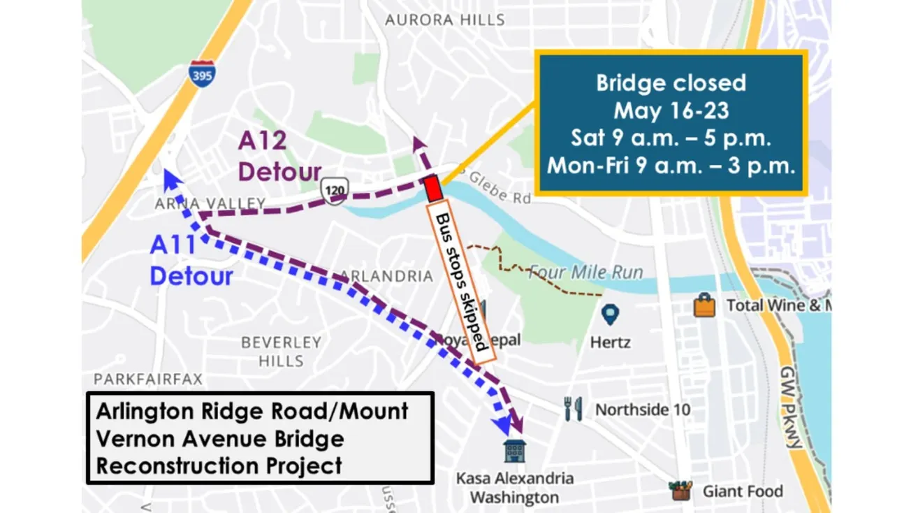 Arlington Ridge Road/Mount Vernon Avenue bridge to close during off-peak hours May 16-23