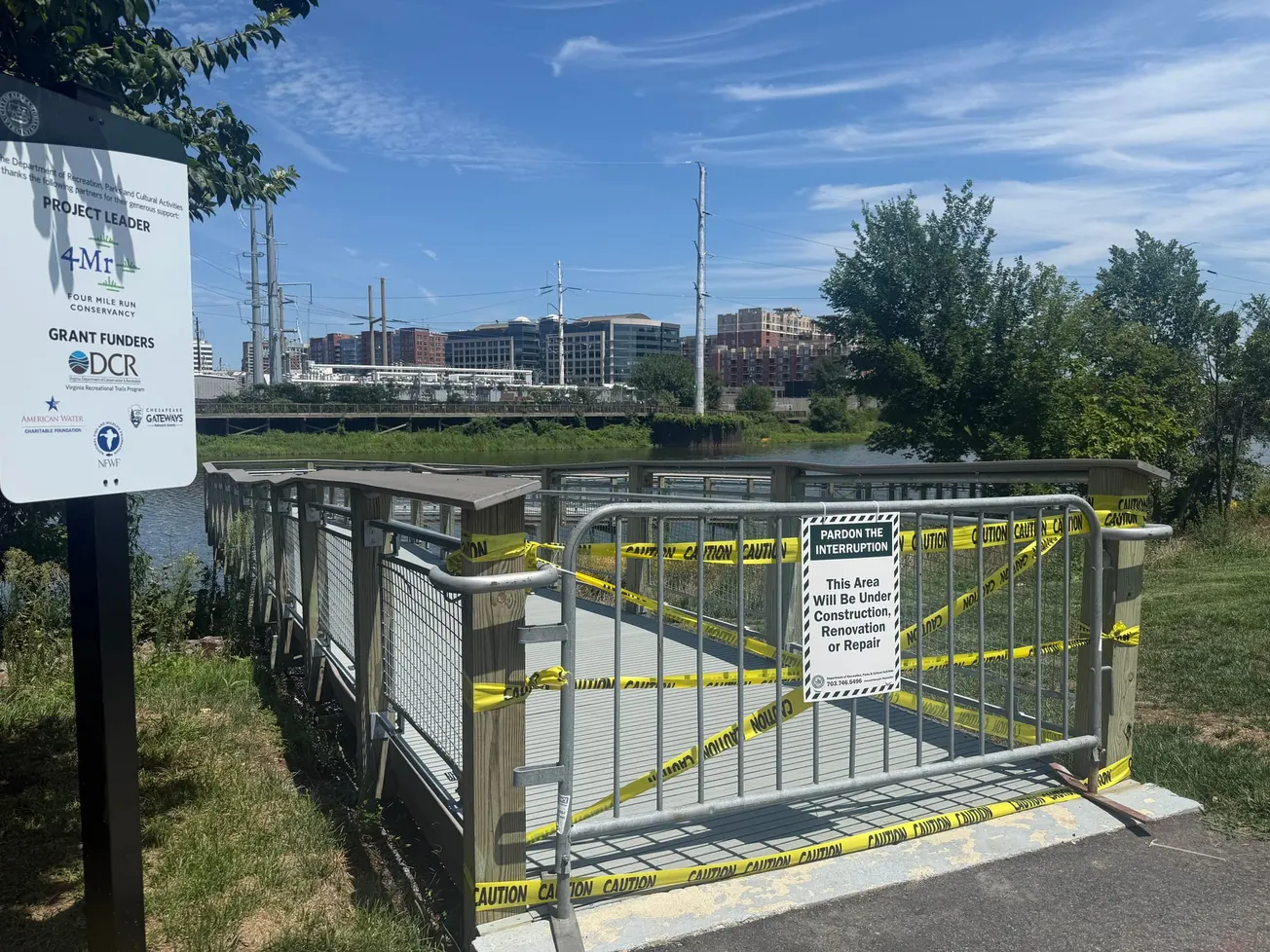 Four Mile Run kayak launch closed; its dock and gangway are gone from the site