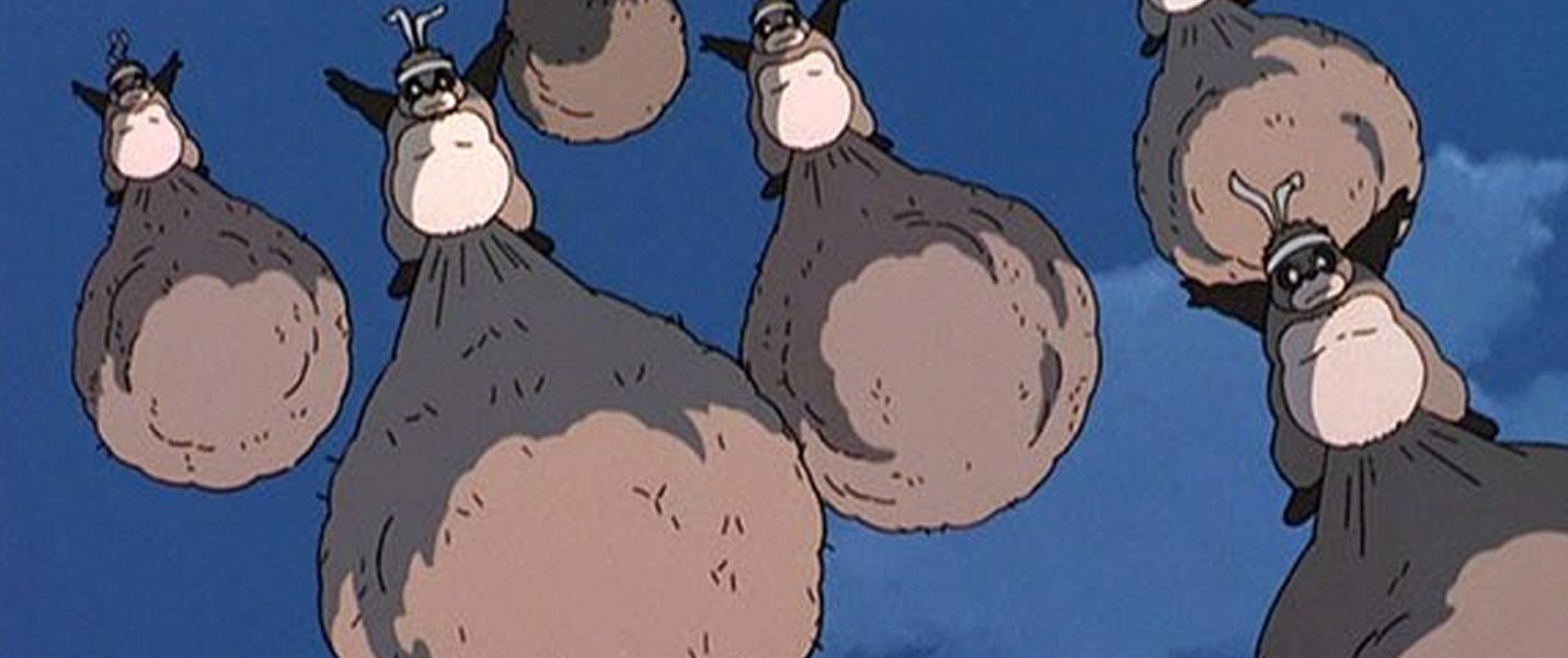 A group of tanuki about to attack with their magical testicles