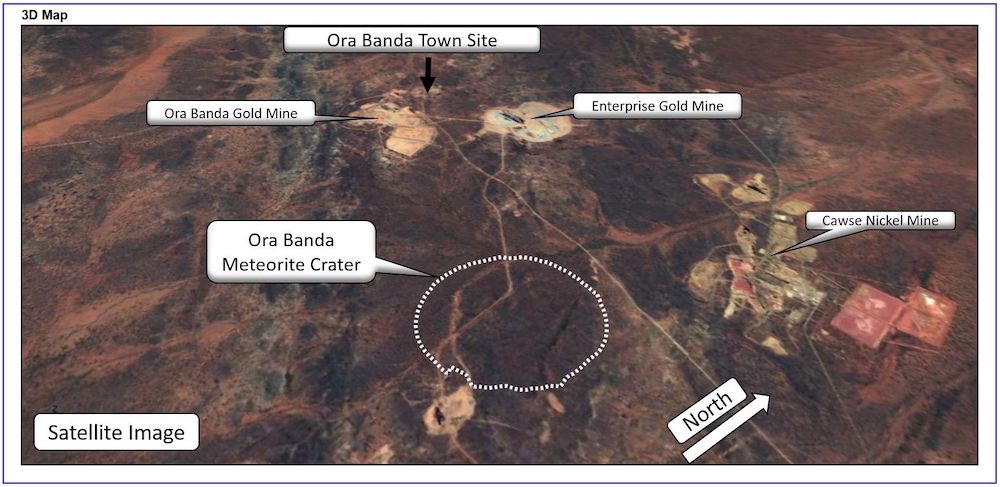 carte site impact ora banda cratere meteorite vieux 100 millions annees