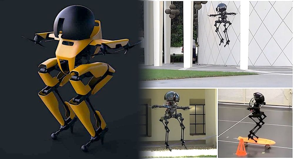 Un robot bipède capable de voler, de faire du skateboard et de tenir en équilibre sur une corde