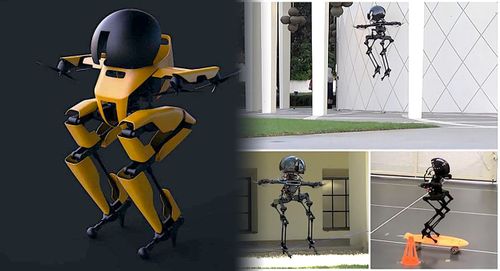 Un robot bipède capable de voler, de faire du skateboard et de tenir en équilibre sur une corde