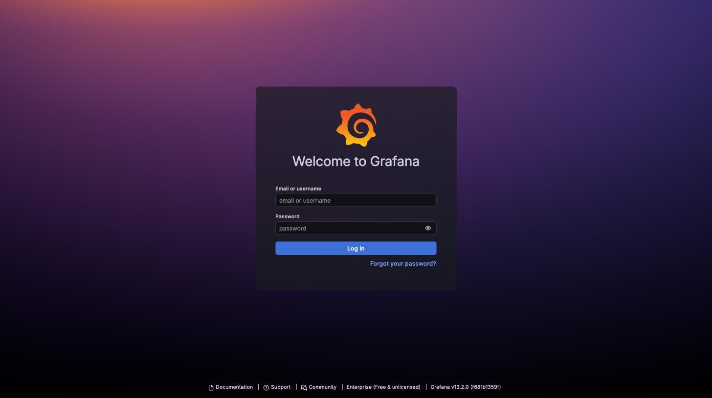 Grafana login page showing the Enterprise free and unlicensed footer