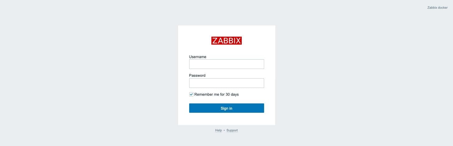 Zabbix sign in page with username and password fields