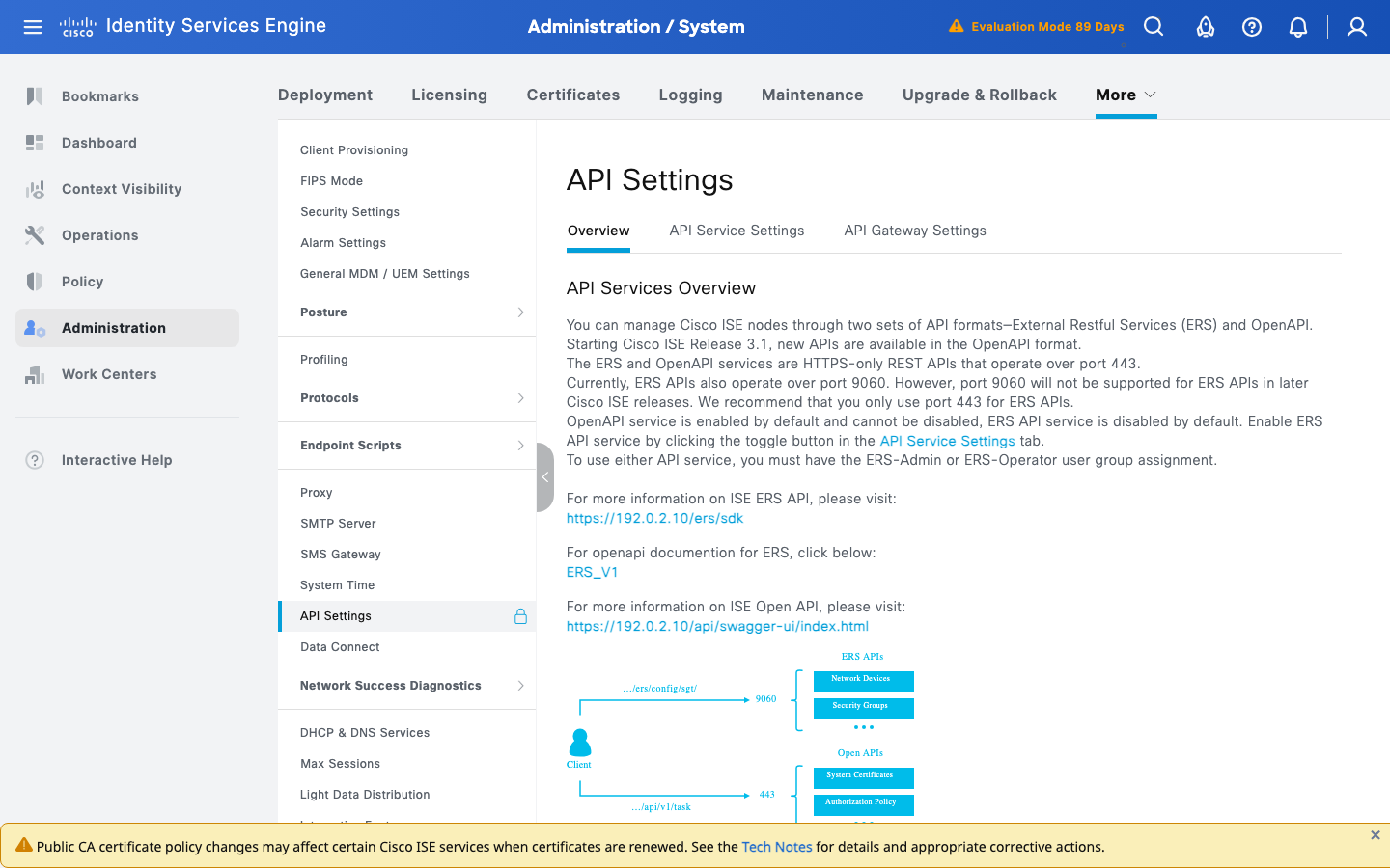 Cisco ISE 3.5 API Settings overview for ERS and OpenAPI