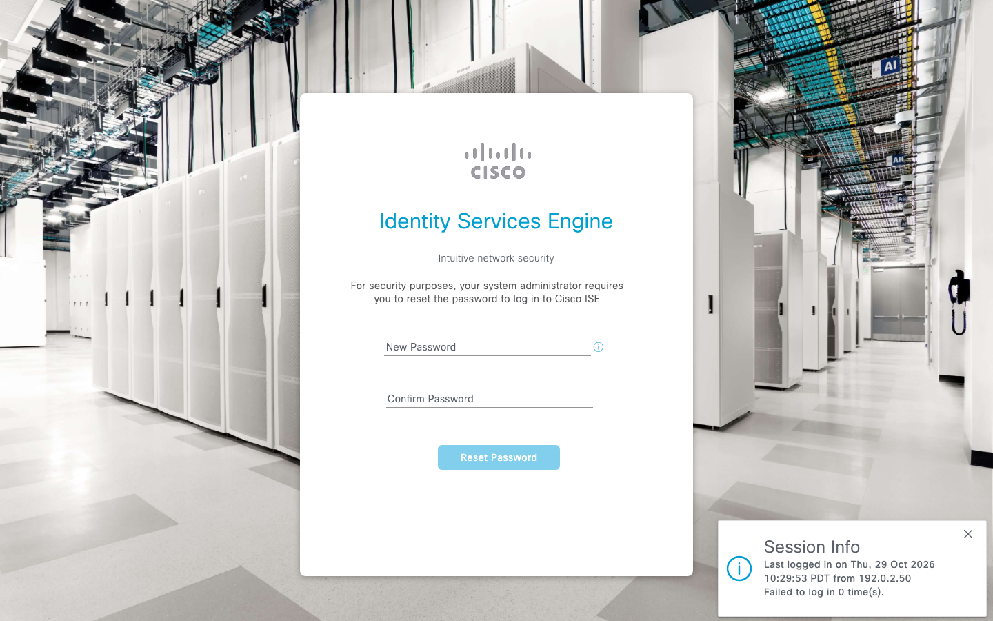 Cisco ISE 3.5 forced password reset on first admin GUI login