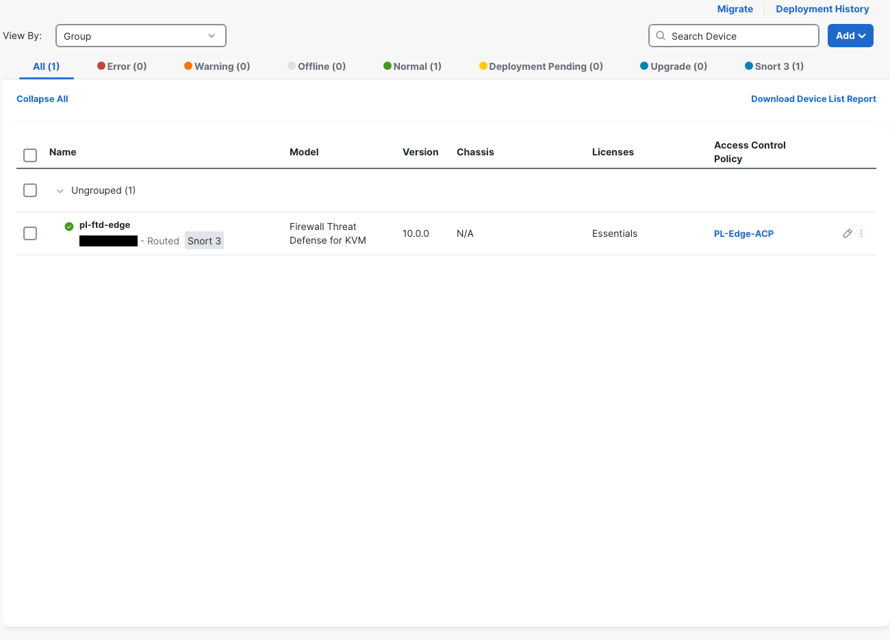 Final Device Management shows pl-ftd-edge Normal, assigned PL-Edge-ACP, with Deployment Pending at 0.
