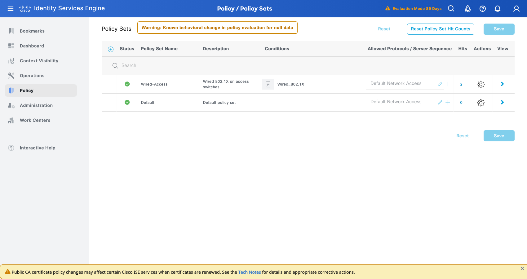 ISE policy sets: Wired-Access above Default