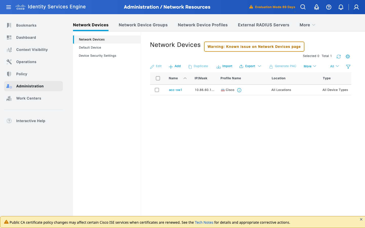 Network Devices: acc-sw1 added as 10.86.60.1/32