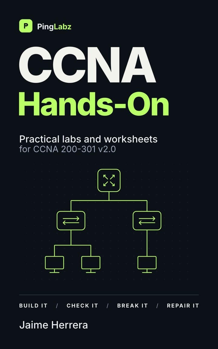 Cover of PingLabz CCNA Hands-On by Jaime Herrera: Practical labs and worksheets for CCNA 200-301 v2.0