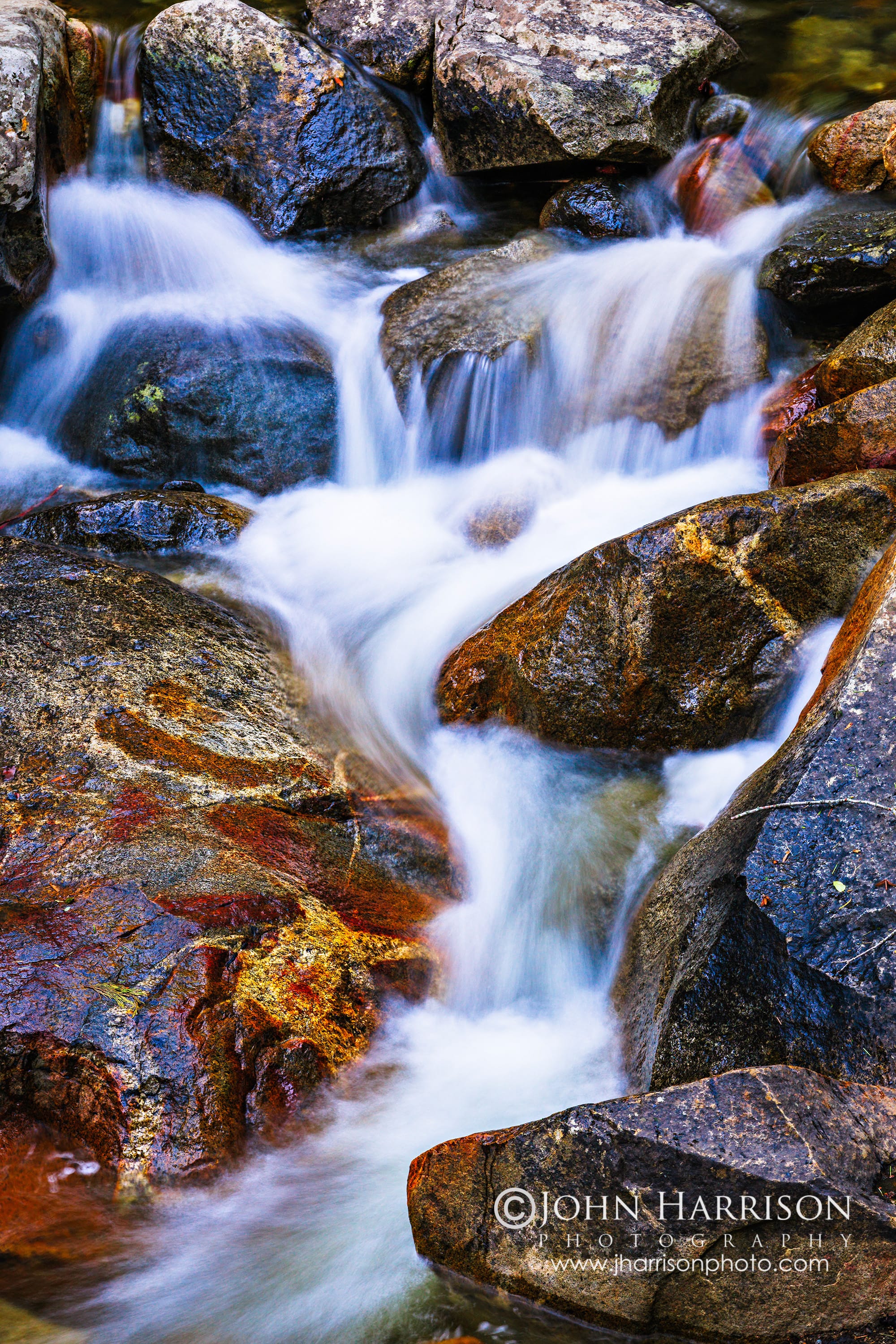 Long exposure cascade below Bridalveil Fall with silky water over granite rocks, Yosemite National Park fine art photo