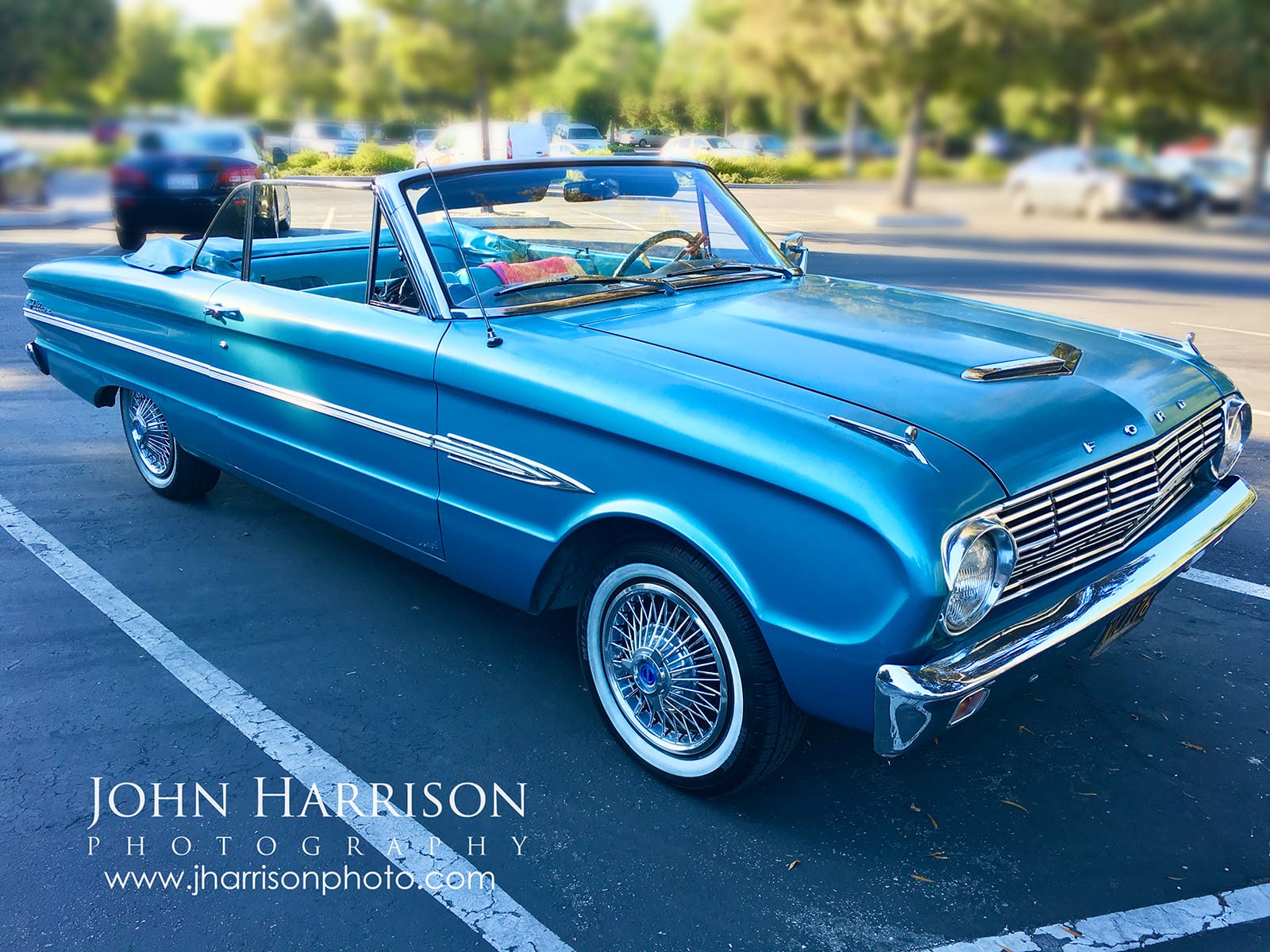 Blue 1963 Ford Falcon Convertible, a classic California car used for photography road trips along Highway 1 and the Big Sur coastline.