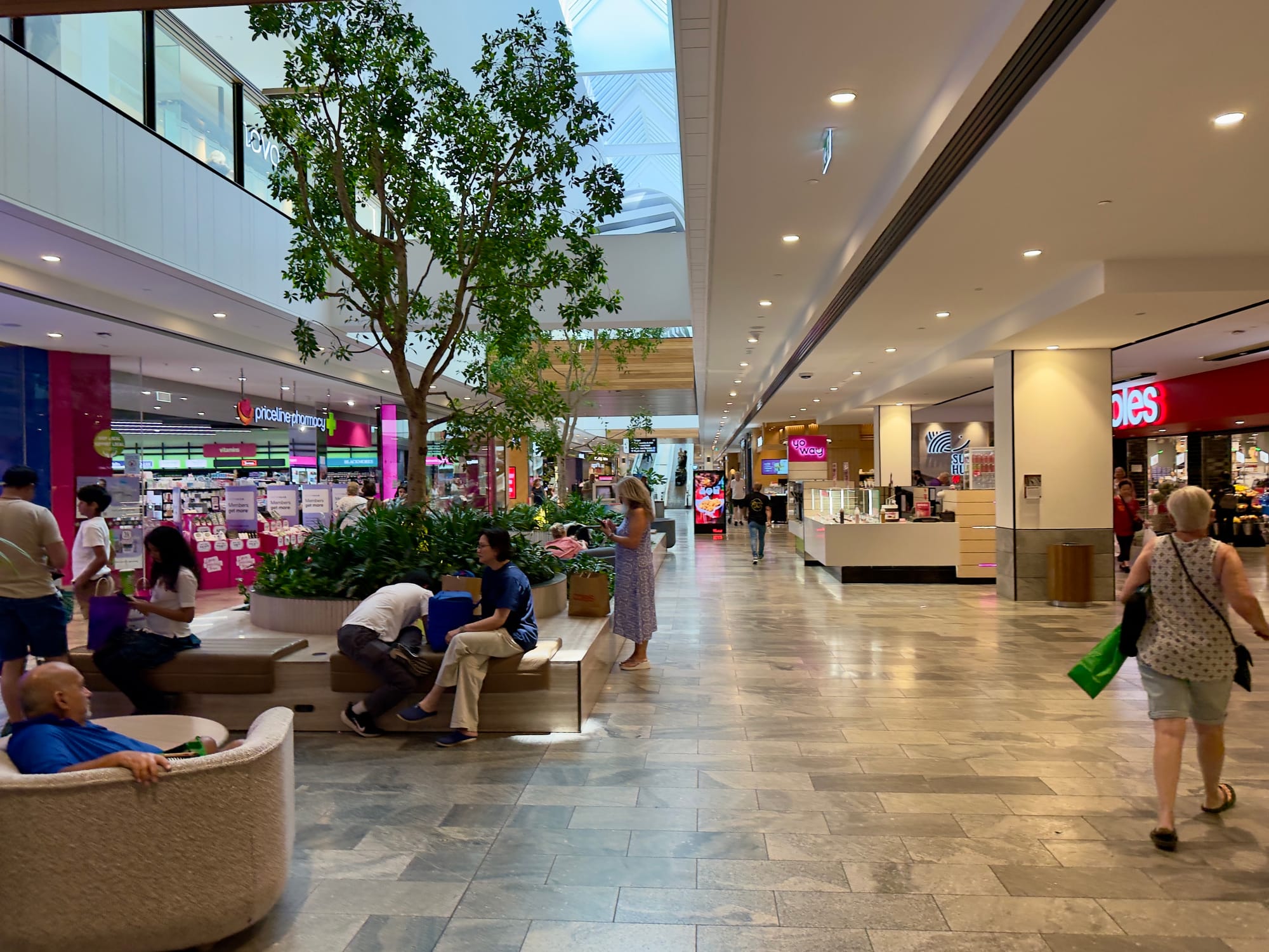 Looking down past Coles, lower floor