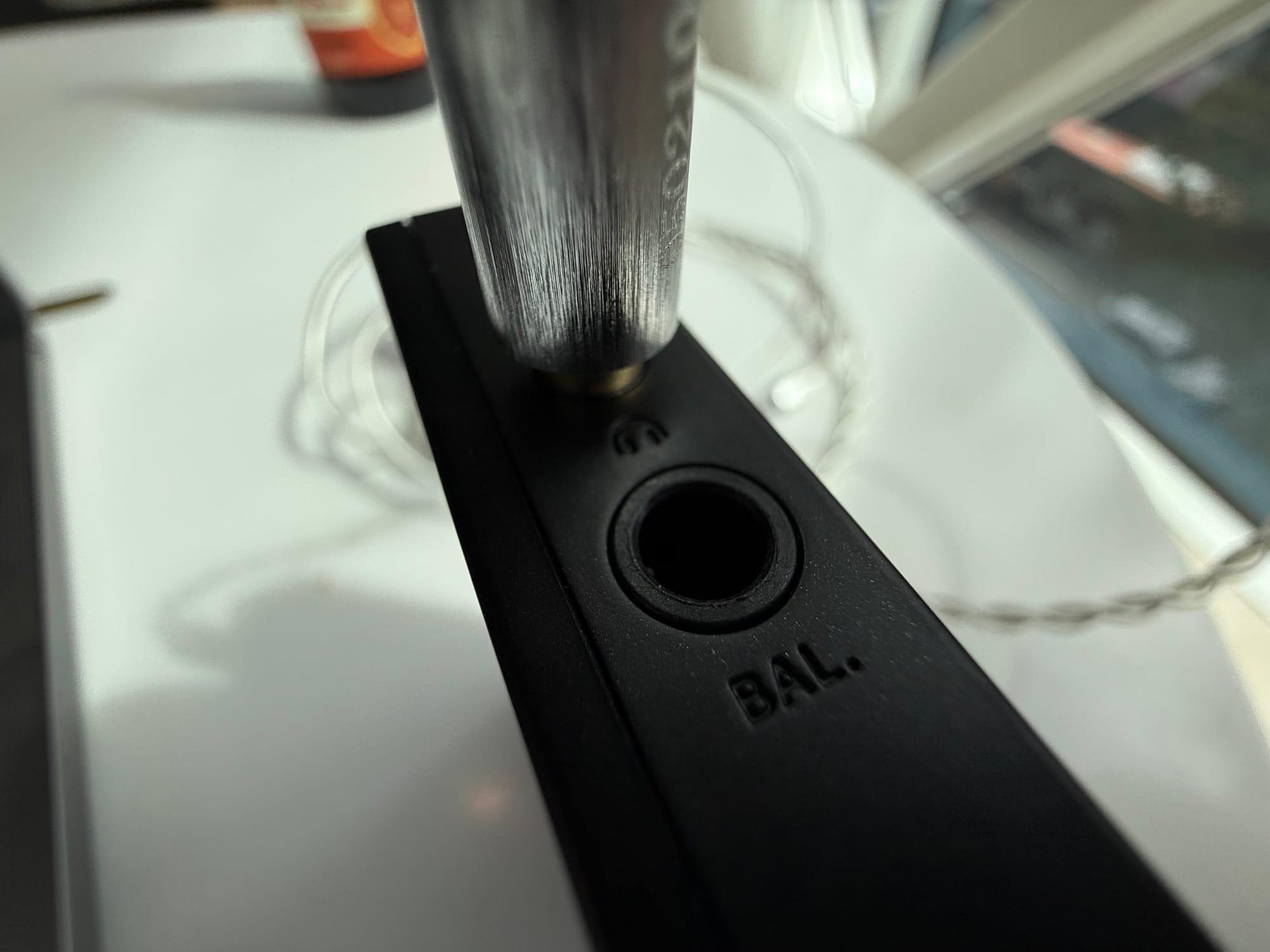 The right side of the Echo Mini showing the headphone outputs