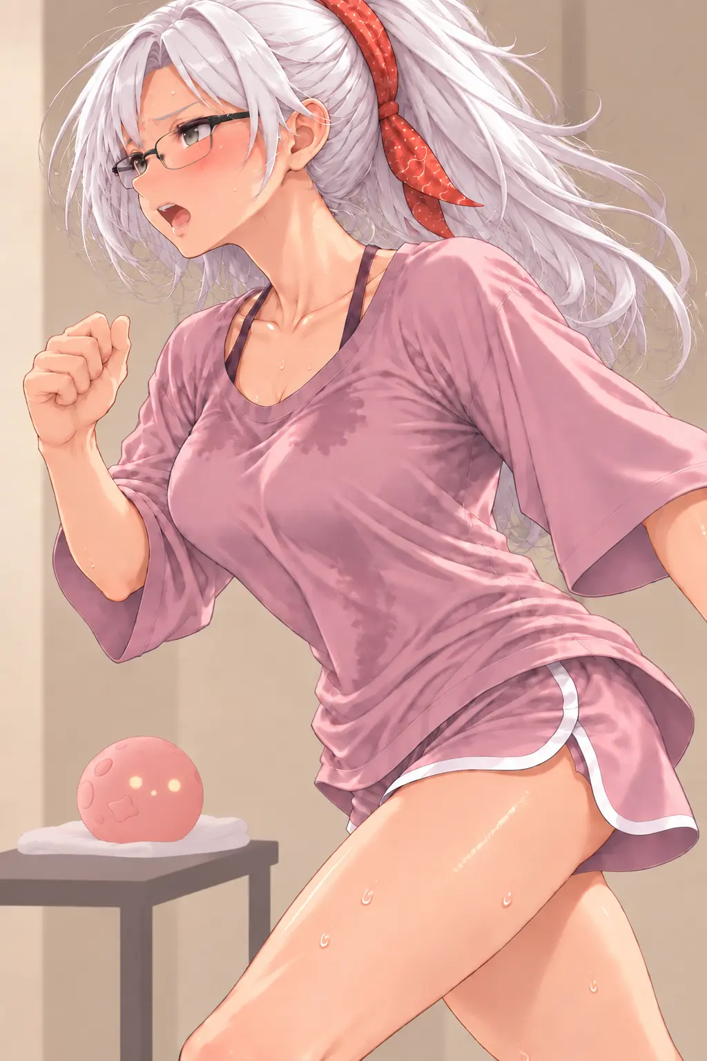 Ryuna running on a treadmill during rehabilitation