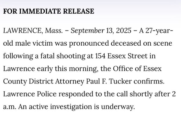 Lawrence Police Investigating Fatal Shooting on Essex Street