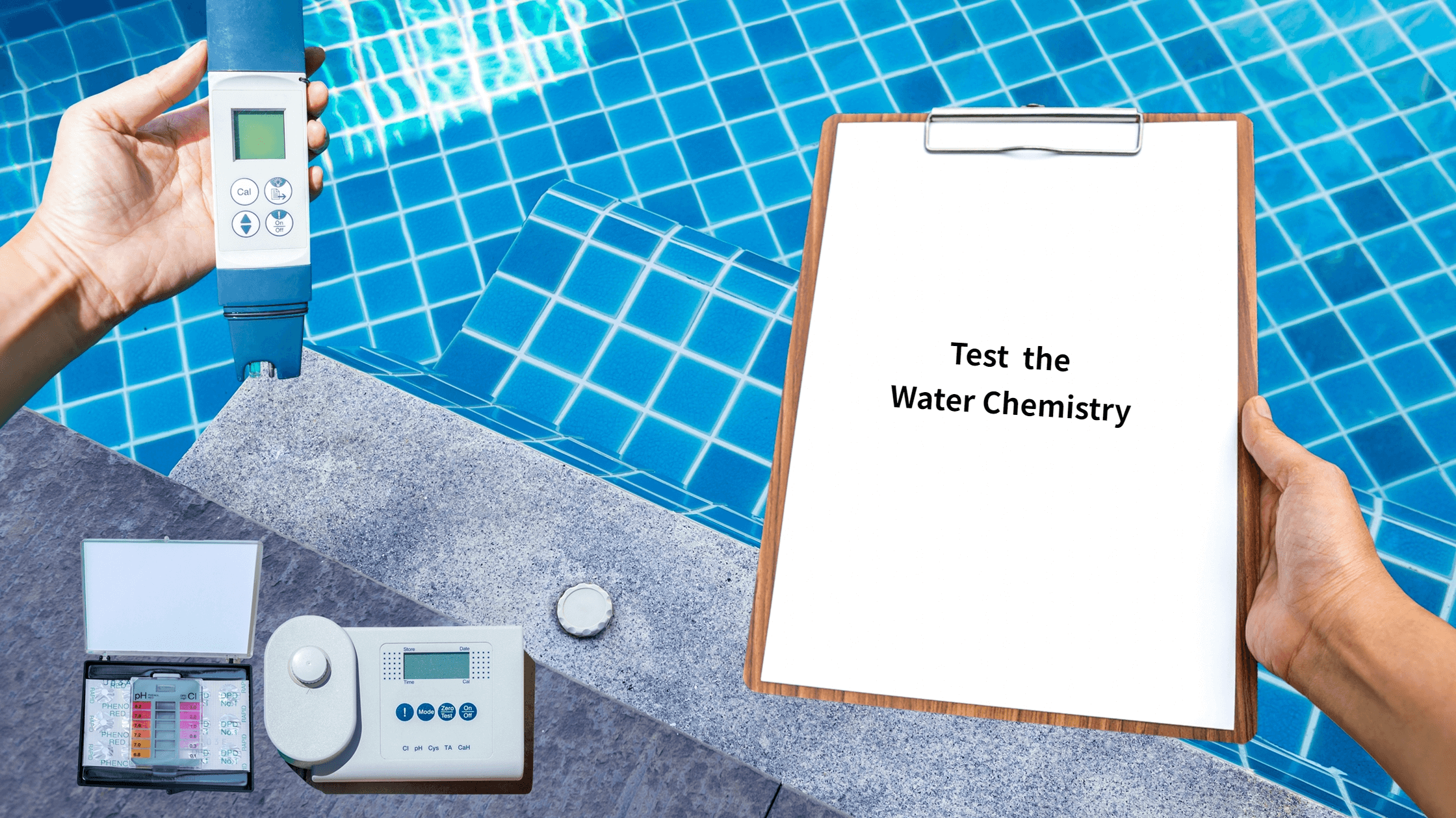 Swimming pool water quality tester.