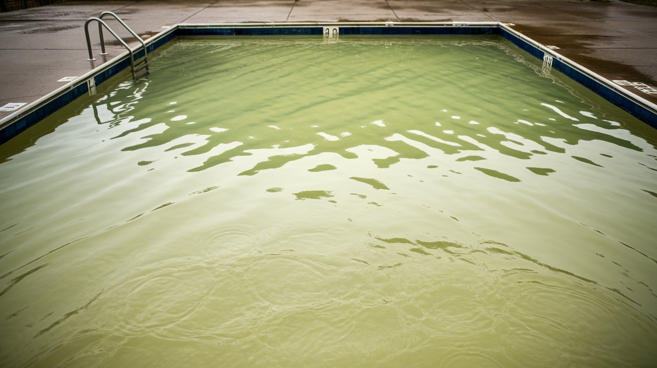 Image of a pool with murky or milky water to illustrate the problem.