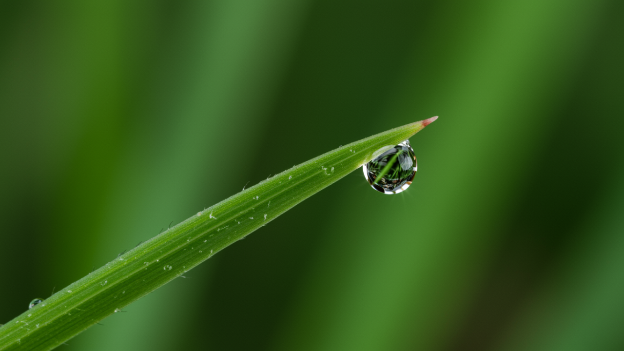 Tall grass blades providing shade to the soil surface to retain moisture and keep roots cool.