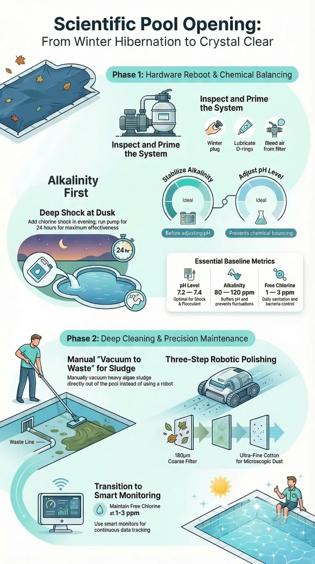a detailed list about the steps about how to open a pool