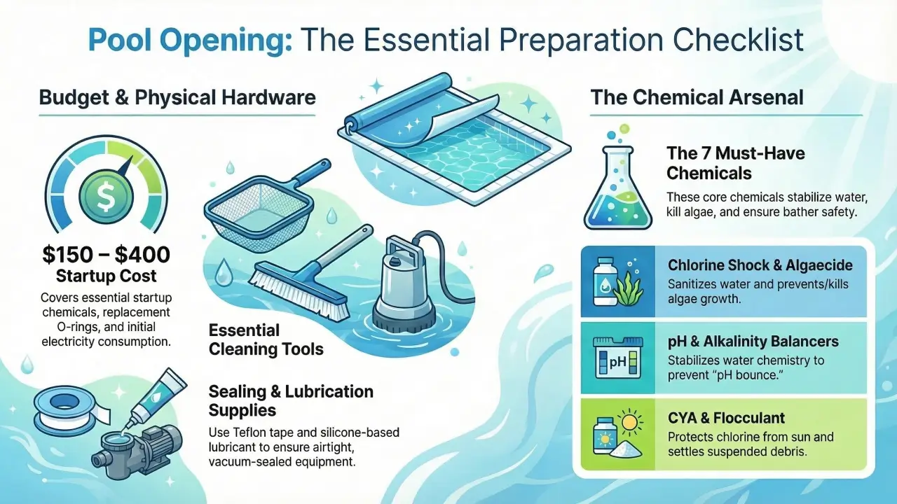 a diagram showing the essential preparation about pool openning