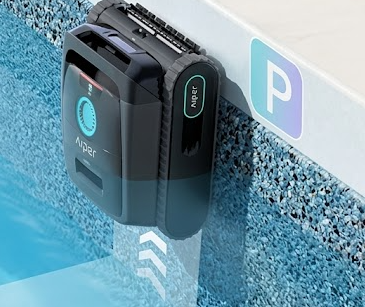 The Aiper Scuba V3 cordless robotic pool cleaner is cleaning the pool wall. When used in conjunction with an aerator, it enables comprehensive pool maintenance.