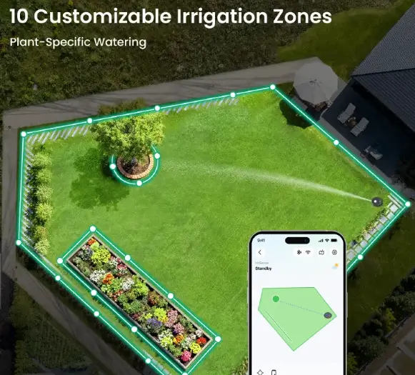 Setting up 10 customizable irrigation zones for a garden via smartphone app, enabling plant-specific watering.