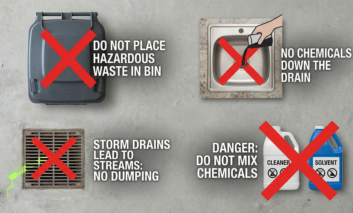 Incorrect pool chemical disposal methods to avoid in Australian households.