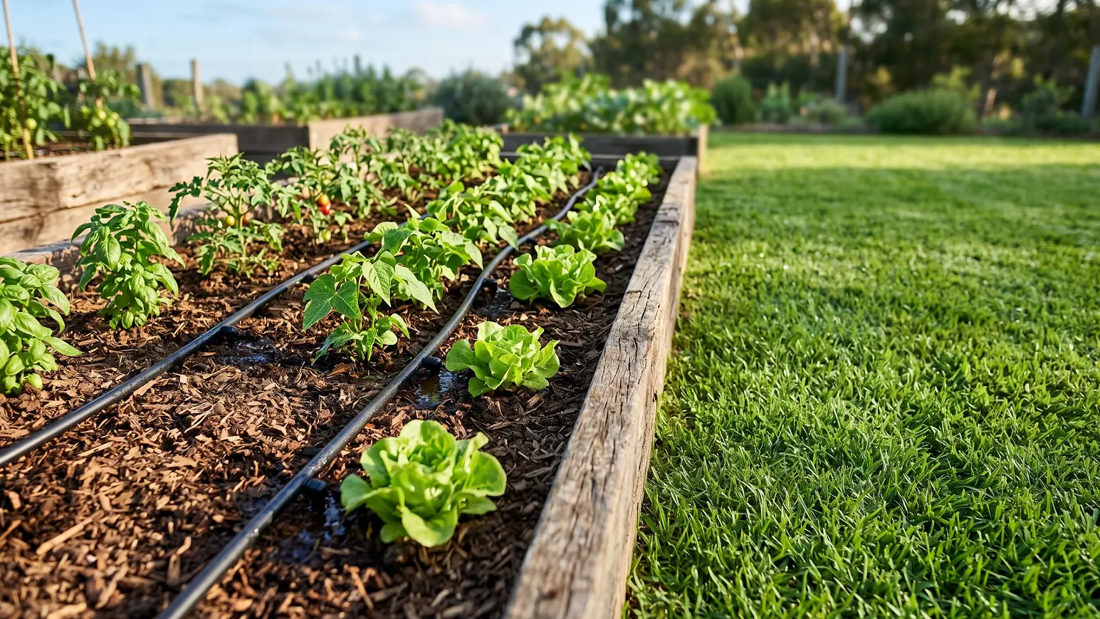 Comparison of above-ground dripline in raised beds and subsurface irrigation under green turf.