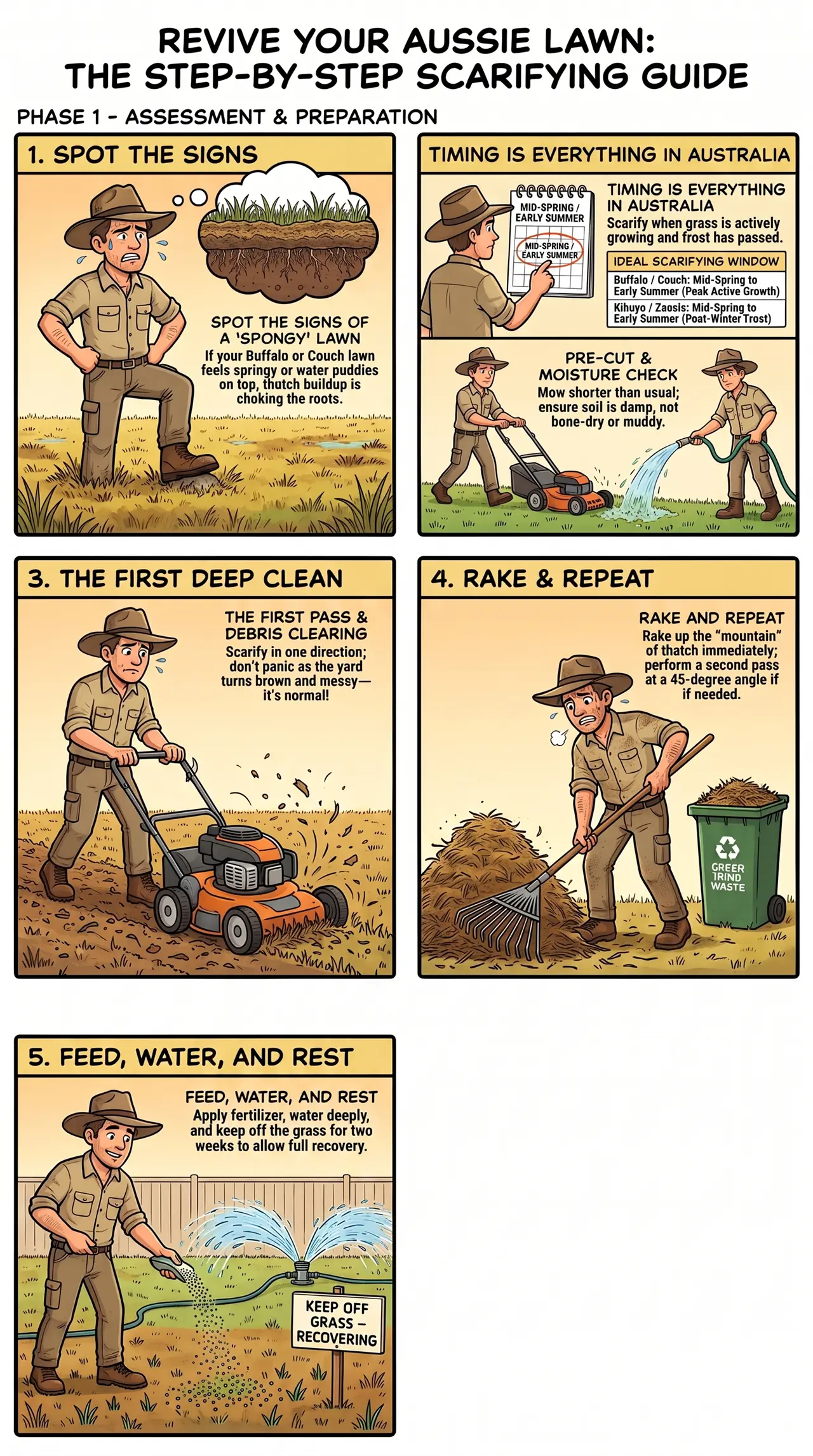 A simple comic strip that teaches you how to sacrifice your lawn during the scorching Australian summer.