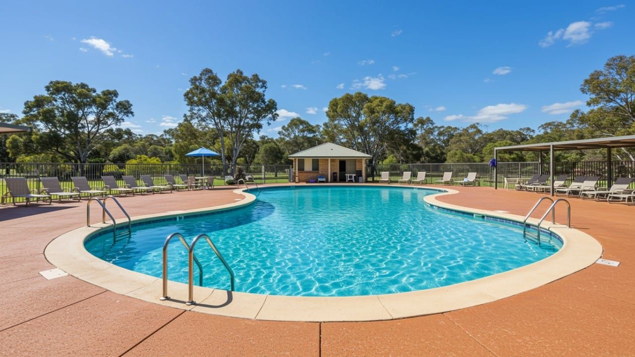 A beautiful, sparkling clean Australian pool on a sunny day.