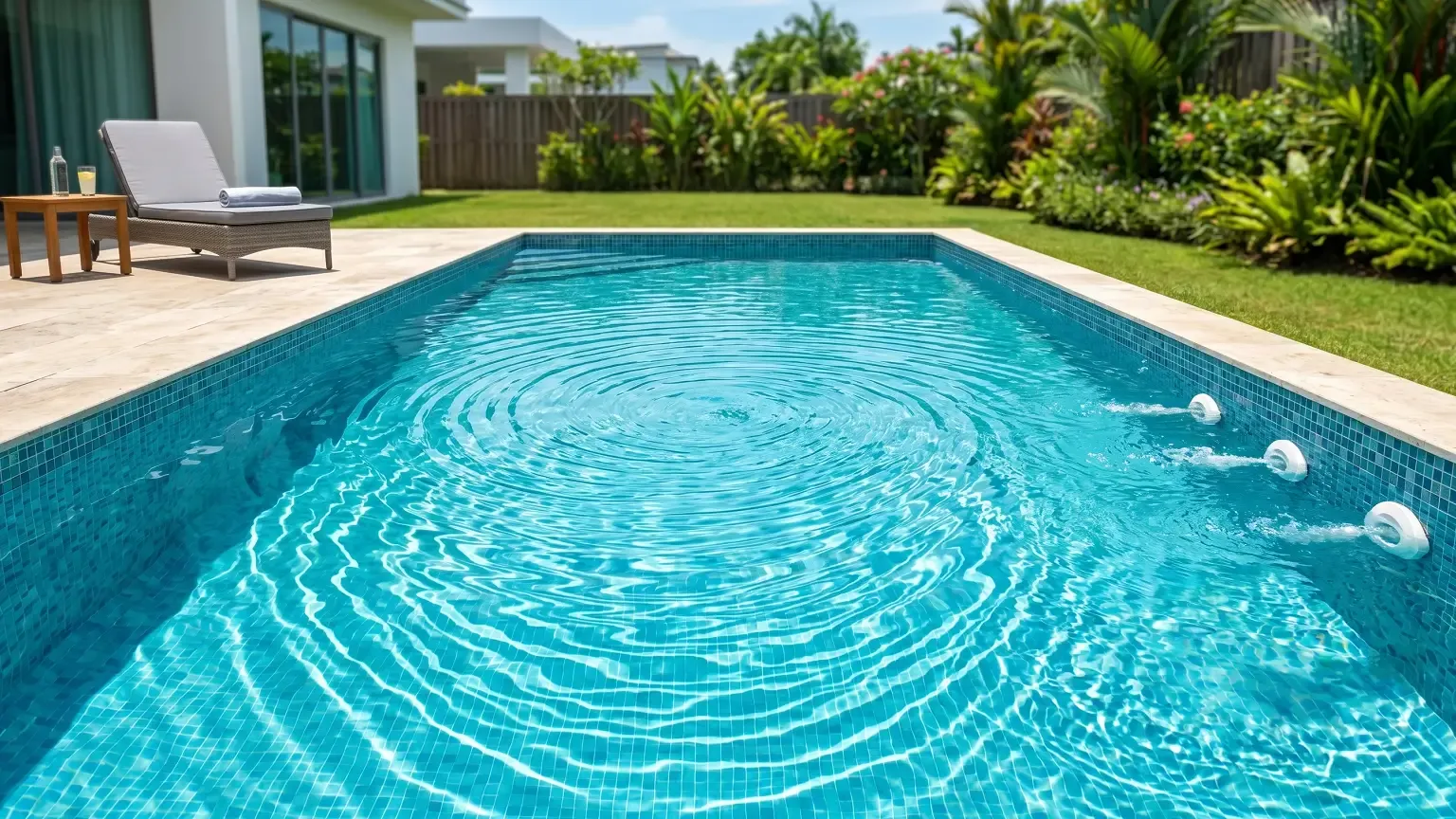 Adjusting pool return jets to create perfect water circulation and a crystal-clear swimming pool.