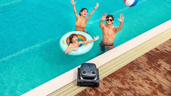 A family pool party in fiberglass pool